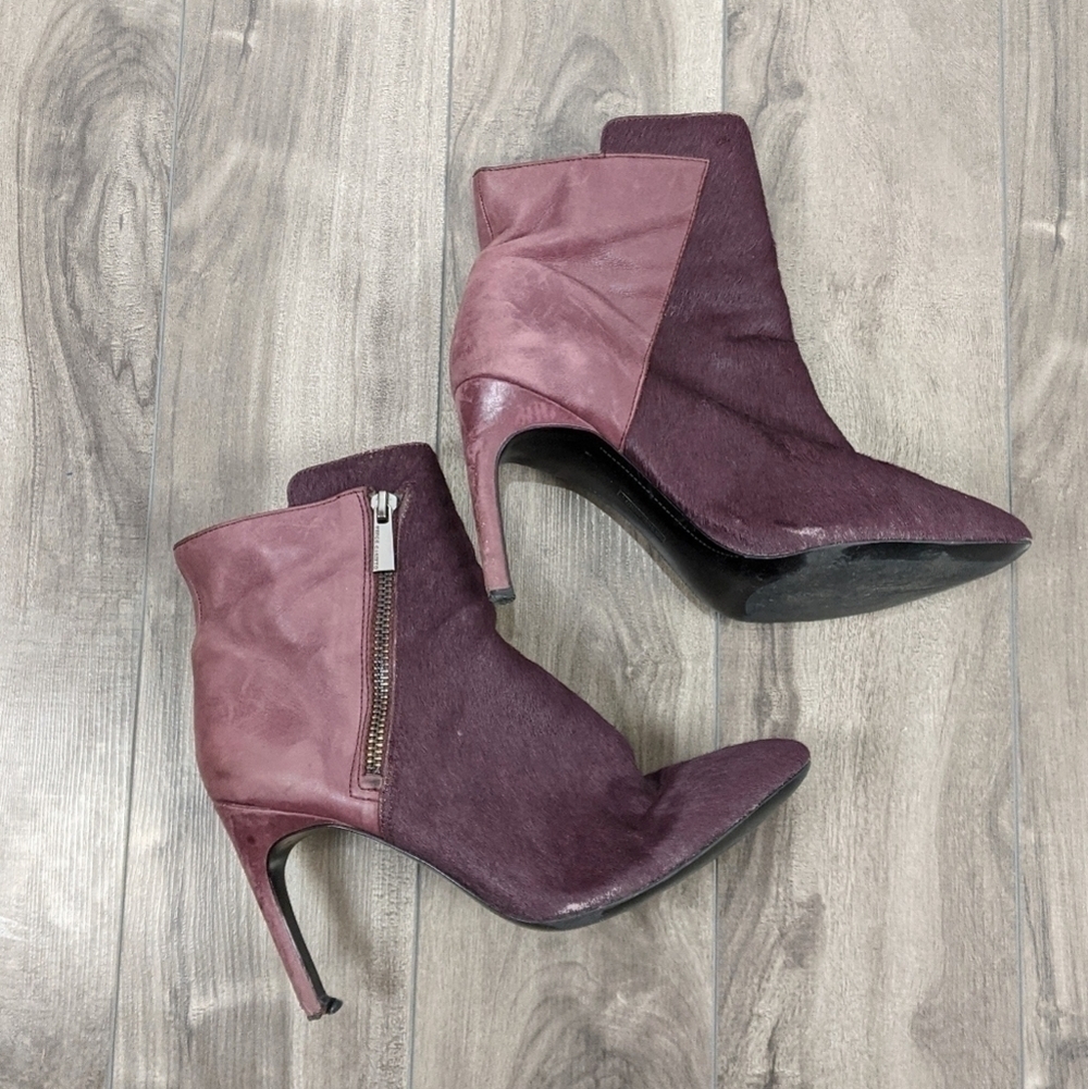 VINCE Camuto 7.5 Purple Cow Hair Leather Booties